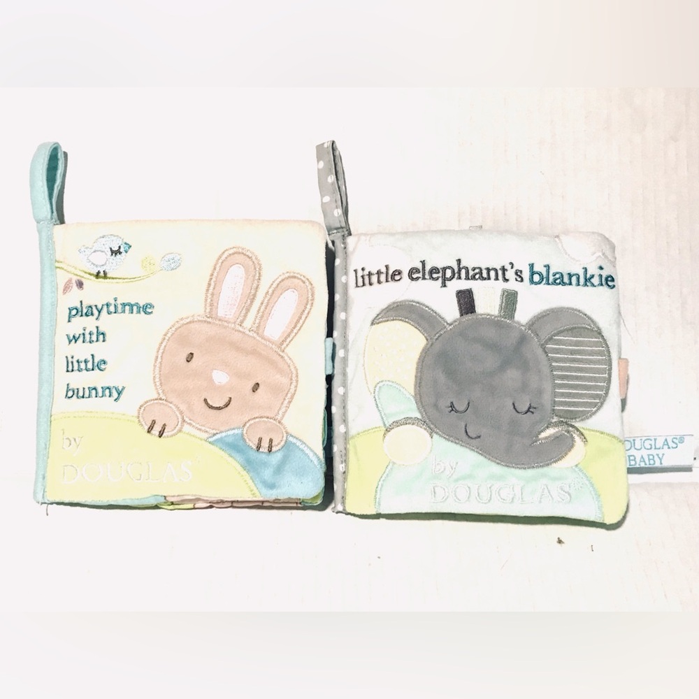 Douglas Baby Elephant/Bunny Sweet Animals Soft Crinkle Lovey Sensory Books Set-2
